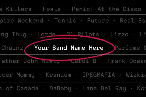 A list of band names, with "Your Band Name Here" circled in red, suggesting a band name search.