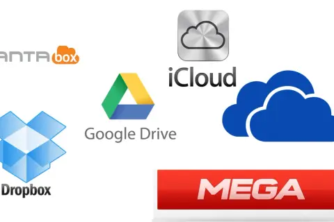Loga usług: Dropbox, Google Drive, iCloud, MantaBox i MEGA. Wybierz swoją darmową chmurę do przechowywania danych.