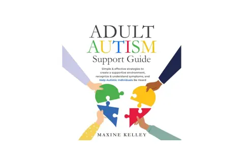 Okładka "Adult Autism Support Guide" z puzzlami tworzącymi głowę, symbolizującymi myślenie autystyczne.