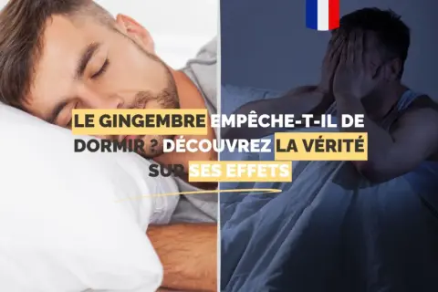 Le gingembre empêche-t-il de dormir ? Un homme dort paisiblement à gauche, tandis qu'à droite, un autre se tient la tête, visiblement insomniaque.