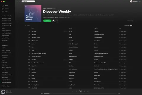 Spotify-Playlist "Discover Weekly" mit heroischer Musik, die neue Entdeckungen und tiefe Schnitte bietet.