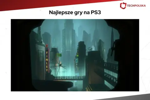 Mroczne, futurystyczne miasto z neonami, przypominające scenerię z najlepszych gier na PS3.