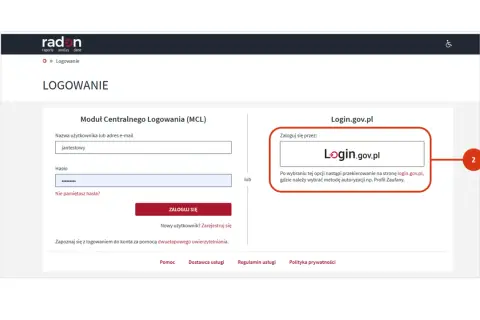 Formularz logowania. Wpisz login i hasło, aby się zalogować. Możesz też użyć logowania przez Login.gov.pl.