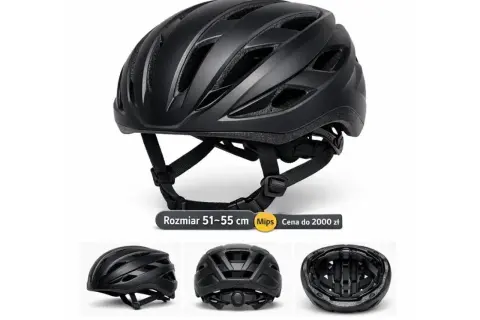 Czarny kask rowerowy z systemem MIPS. Dowiedz się, jak zmierzyć głowę do kasku, by wybrać rozmiar 51-55 cm.