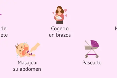 Consejos para calmar a un bebé en crisis: chupete, brazos, mecerlo, masaje abdominal y paseo.