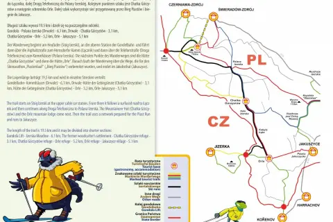 Mapa szlaków w Górach Izerskich: trasa narciarska "Cietrzewia" od Stogu Izerskiego do Jakuszyc.