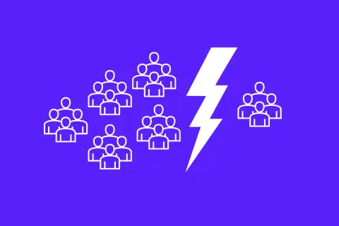 Gruppen von Menschen werden durch einen Blitz geteilt, was die digitale Spaltung symbolisiert.