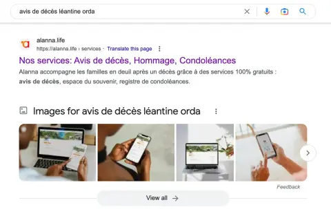 Recherche d'avis de décès en ligne. Alanna propose des services gratuits pour accompagner les familles en deuil.