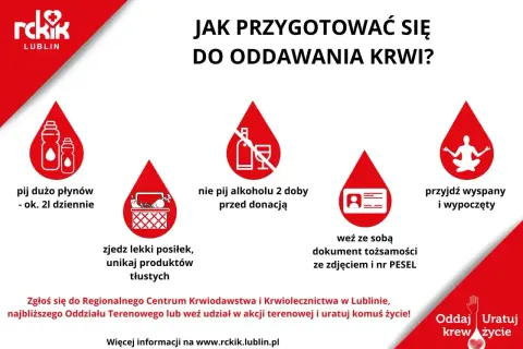 Nie pij alkoholu 2 doby przed donacją. Pamiętaj o nawodnieniu i lekkim posiłku. Przyjdź wyspany i wypoczęty.