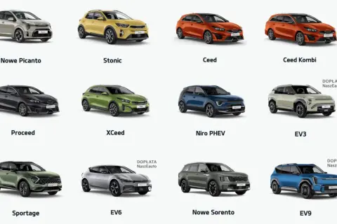 Różnorodne segmenty samochodów: od miejskich Picanto i Stonic, przez rodzinne Ceed Kombi, po elektryczne EV3, EV6 i EV9.
