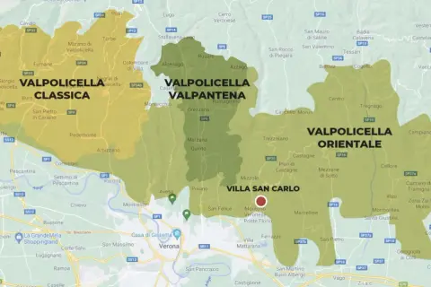 Valpolicella: Classica, Valpantena e Valpolicella Orientale, zone vinicole vicino a Verona.