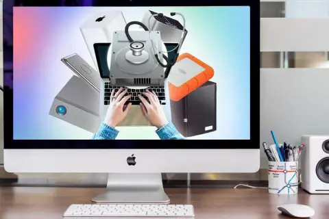 Festplatte wird nicht erkannt? Diagnose von externen Laufwerken und Laptops mit Stethoskop-Symbol.