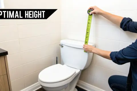 Measuring for optimal grab bar installation height next to a toilet.