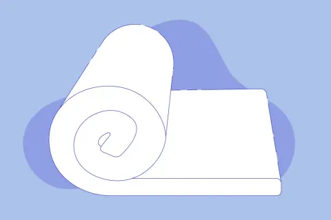 Illustration showing a rolled-up memory foam mattress, hinting at how to deflate memory foam mattress for storage or transport.