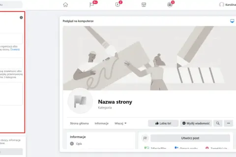 Tworzenie strony na Facebooku: wpisz nazwę, kategorię i opis, aby Twoje konto było widoczne.