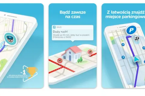 Darmowa nawigacja samochodowa pokazuje trasę, ostrzega przed korkami i policją, pomaga znaleźć parking.