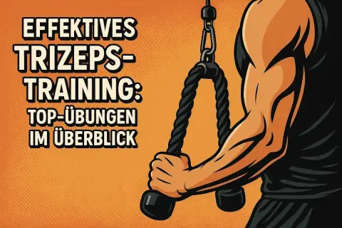 Effektives Trizeps-Training: Top-Übungen im Überblick. Ein Mann trainiert seine Trizeps Muskeln mit einem Seilzug.