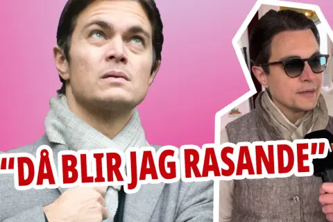 Nina Prage, med blicken mot skyn, verkar fundera. I en annan ruta intervjuas han med solglasögon.