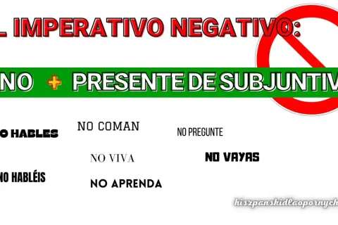 El imperativo negativo: no + presente de subjuntivo. Przykłady: no hables, no coman, no vivas, no aprendas, no vayamos.