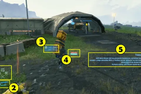 Death Stranding poradnik: Sam w namiocie, z ekwipunkiem i informacjami o trasach kurierów.