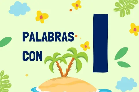 Isla, iguanas, insectos... ¡muchas cosas que empiezan por i! Un diseño divertido con palmeras y flores.