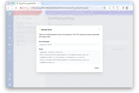 Erreur serveur : "Failed to fetch". Un problème d'implémentation empêche la récupération des données.