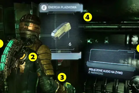 Isaac Clarke w Dead Space Remake. Poradnik pokazuje ekwipunek: plazmową energię i połączenie audio.