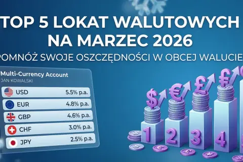 TOP 5 lokat walutowych na marzec 2026. USD 5.5%, EUR 4.8%, GBP 4.6%. Gdzie najlepiej ulokować oszczędności?