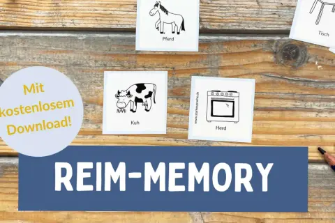 Reim-Memory-Karten für die Grundschule mit Pferd, Kuh und Herd. Kostenloser Download!