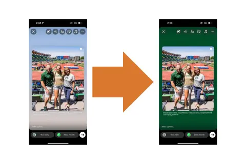 Dwie wersje relacji na Instagramie: jedna z jasnym tłem, druga z ciemnozielonym.