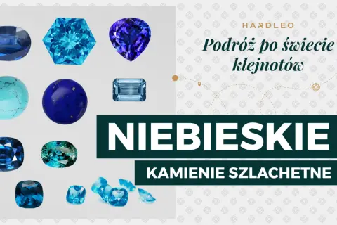 Kolekcja niebieskich kamieni szlachetnych: szafiry, topaz, akwamaryn, lapis lazuli i turkus.