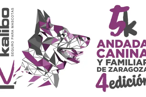 Logo de la 4ª andada canina y familiar de Zaragoza. Un perro geométrico y el texto "Kalibo".