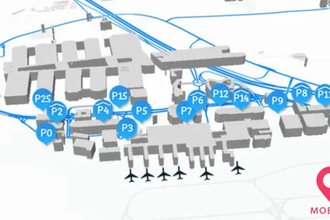 Übersichtskarte Flughafen Stuttgart: Parkplätze P0 bis P26. Hier finden Sie Infos zu Parkplatz P0 und den Preisen.