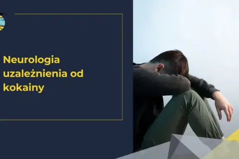 Młody mężczyzna z opuszczoną głową, symbolizujący walkę z uzależnieniem od kokainy. Tekst: Neurologia uzależnienia od kokainy.