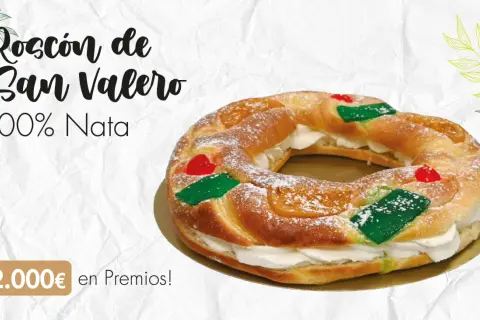 Roscon de San Valero 100% nata, decorado con frutas escarchadas y azúcar glas. ¡2.000€ en premios!