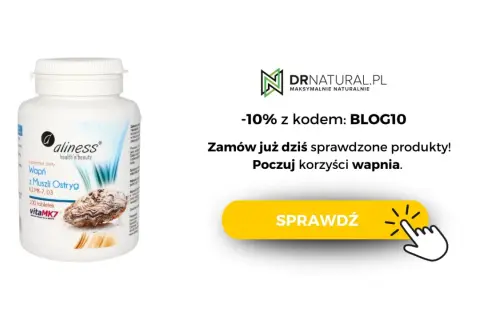 Suplement diety Aliness Wapń z Muszli Ostryg, zawierający wapń do picia, z kodem BLOG10 -10%. Poczuj korzyści wapnia.