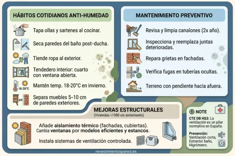 Consejos para evitar el moho en las paredes: ventila, seca, repara grietas y mantén la temperatura.