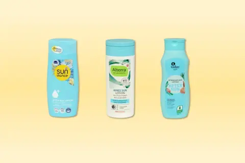 Drei After Sun Lotionen: Sundance, Alterra und Today. Sie kühlen und pflegen die Haut nach dem Sonnenbad. Wie oft After Sun auftragen? Nach Bedarf, um die Haut feucht zu halten.