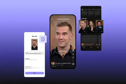 Creating new Spotify clips from a podcast episode. The interface shows options to select an episode, add a description, and publish.