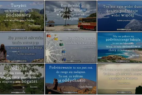 Wspomnienia cytaty do albumu ze zdjęciami: podróżnicy nie wiedzą gdzie będą, podróżuj, by widzieć więcej, podróże czynią bogatszym.