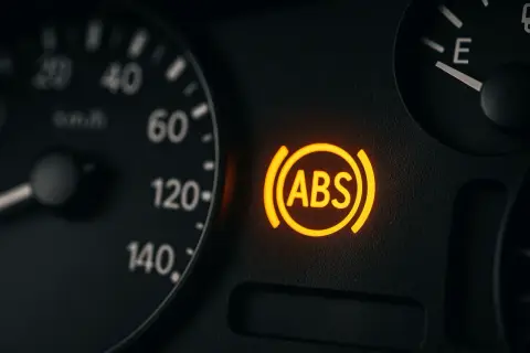 Voyant ABS allumé sur le tableau de bord, indiquant un problème avec le système ABS défaillant.