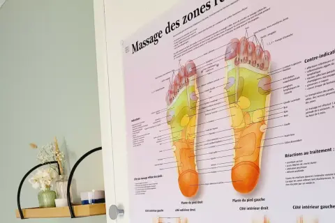 Carte des zones réflexes du pied, illustrant la zone des pieds et ses correspondances avec le corps.
