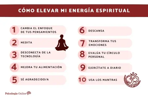 Guía para elevar tu energía espiritual: medita, agradece, descansa y mejora tu alimentación para un mayor nivel de conciencia.