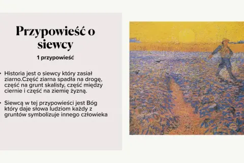 Obraz przedstawia malowidło w stylu impresjonistycznym z postacią siewcy na polu.