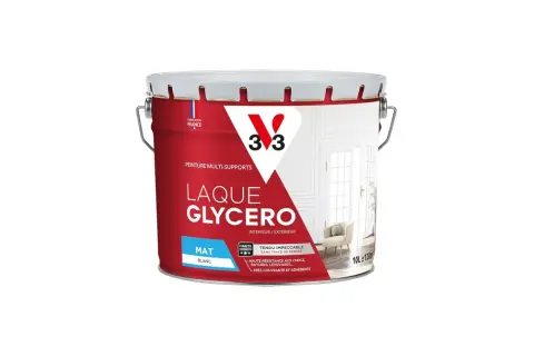 Seau de peinture à l'huile glycéro blanc mat pour mur intérieur, idéal pour une finition impeccable.