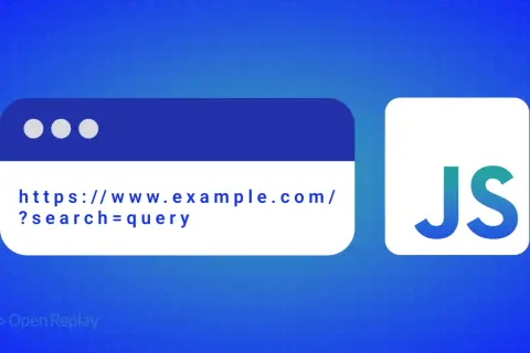 Une fenêtre de navigateur affiche une URL avec un paramètre de recherche, à côté du logo JavaScript.