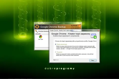 Kreator kopii zapasowej Google Chrome pozwala na tworzenie kopii danych przeglądarki.