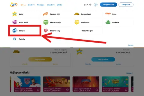 Gdzie kupić zdrapki lotto? Kliknij w menu "Zdrapki", aby zobaczyć dostępne gry.