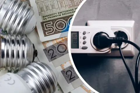 Żarówki i polskie banknoty obok licznika energii elektrycznej. Zastanawiasz się, ile kwh zużywa dom dziennie?