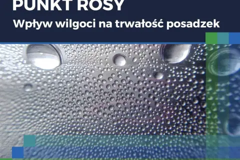 Krople wody na powierzchni, symbolizujące punkt rosy i wpływ wilgoci na trwałość posadzek.